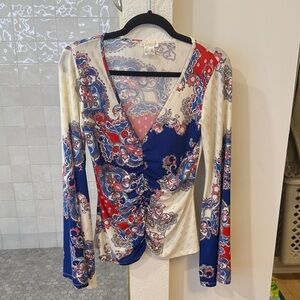 VENUS Blue and Red Paisley Ruched Blouse​